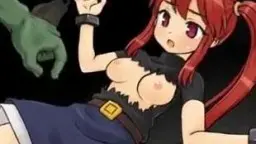 Rote Anime-Girl mit Tentakel auf Steinboden